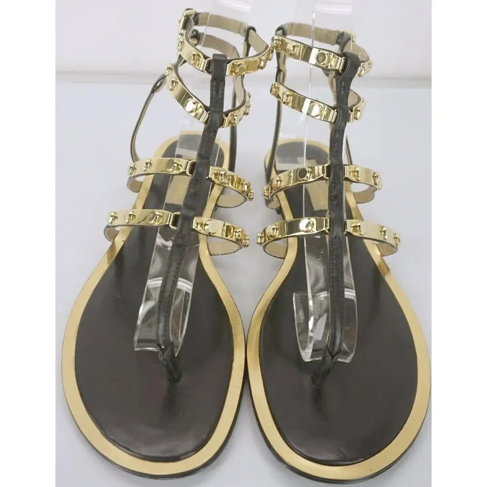 Michael Kors Hollie Studded Ankle Strappy Caged Thong Sandal SZ 6.5 Gold $350